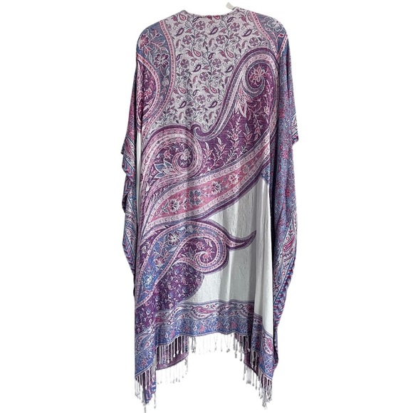 Soft Surroundings Strawberry Swirl Fringed Kimono One Size - Picture 3 of 11